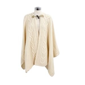 Lauren Ralph Lauren Hand Knit Wool Cable Poncho Cream Toggle Wrap Sweater Size 1